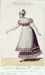 Skuespillerinnen Mademoiselle Contat i rollen som Suzanne i Figaros ekteskap av Pierre Augustin Caron de Beaumarchais (1732-99)