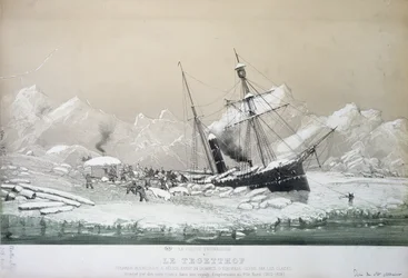 Den østerrikske skruedamperen Tegetthof satt fast i is og angrepet av isbjørn under letereisen til Nordpolen 1872-4