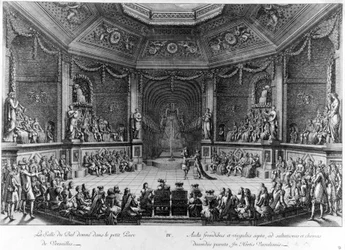 Ballsalen gitt i den lille Parc de Versailles, gravering 1678.