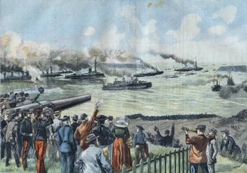 The Baltic squadron leaves the port of Brest. The “Montcalm”, with the president of the French republic Emile Loubet