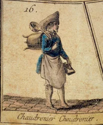 The Boilermaker Detalj av et spill med gåsen av skrikene og gamle metier i Paris. Privatsamling fra 1700-tallet
