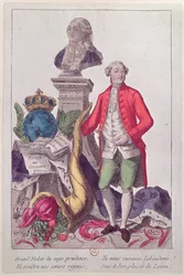 The Call of Jacques Necker (1732-1804) 16. juli 1789 (farget gravering)
