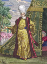 Sjefsjanitsjaren, fra Recueil destampes sur les Costumes du Levant, gravert av Gerard Jean Baptiste Scotin (1671-1716) 1707-08