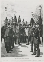 Fagforeningenes delegasjon ved Pont de la Concorde under demonstrasjonen for 1. mai i Paris, 1. mai 1890, gravert av L. Moulignie, regravering)
