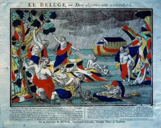 Syndfloden, arken til Noe til høyre Gravering av 1800-tallet. Paris, Museum for populær kunst og tradisjoner