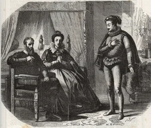 Hertuginnen av Cleves, Mary von Julich, hertuginne av Juliers og Berg (1491-1543), får vite om oppløsningen av ekteskapet mellom datteren hennes, Anne av Cleves (1515-1557), og kongen av England Henry VIII (1491-1547) ) i 1540. Gravering fra 1871 i «Hist
