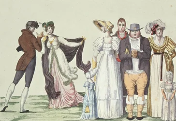 Den engelske familien i Paris, illustrasjon fra Le Supreme Bon Ton, ca. 1815