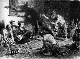 The Fox Games in Japan. Engraving in “The Youth Journal”