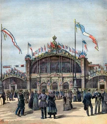 Den franske utstillingen i Moskva (mai-okt 1892) Utsikt over fasaden. Illustrasjon for Le Petit Journal