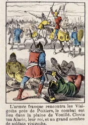 Den franske hæren møtte vestgoterne nær Poitiers, kampen fant sted på sletten Vouille. Clovis drepte Alaric, deres konge, og et stort antall vestgotiske soldater, i 507.