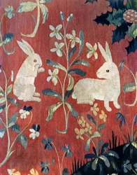 The Lady and the Unicorn: "Smak", detalj av to kaniner