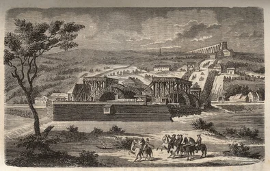 Maskinen ved Marly - Utsikt over maskinen til akvedukten til Marly installert i Bougival - Akvedukten til Louveciennes (eller Marly) for Versailles og slottet Marly i vann - gravering i "Histoire de France" av Victor Duruy (1811-1894) ) - 1882