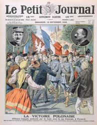 Den polske seieren, franske offiserer som ble hyllet av mengden i Central Street i Warszawa, forsideillustrasjon av Le Petit Journal, 12. september 1920