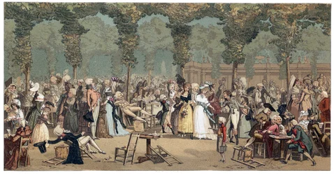 Den offentlige promenaden ved Palais Royal i Paris av Philibert-Louis (Philibert Louis) Debucourt (1755-1832)