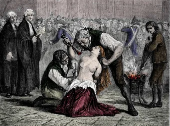 Dronningens halsbåndaffære: Madame de la Mottes (1756-1791) pinsler. Etter å ha forsøkt å stjele halskjedet som dronningen avslo, ble hun dømt til pisking, brennmerking med jern og fengsling i Salpêtrière.