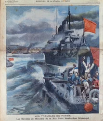 Det russiske mytteriet i Svartehavet og bombardementet av Sebastopol, illustrasjon fra Le Petit Parisien, 1905