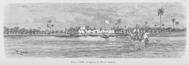 The Saint-Louis River in 1720, Senegal, illustration from 
