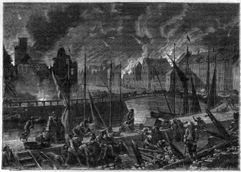 Det andre slaget ved København (eller bombardementet av København) (16. august-5. september 1807) Britisk bombardement av København for å seksten den dansk-norske flåten, under Napoleonskrigene - engelskkrigene - slaget ved København i 1807 o