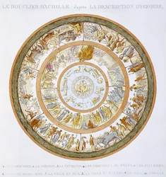 The Shield of Achilles, etter beskrivelsen i Homers Iliaden, 1815 (håndfarget gravering)