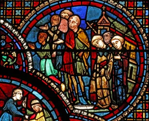 St Lubin-vinduet: en prosesjon forlater en kirke (w45)