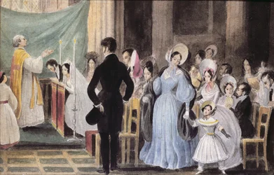 Bryllupsseremonien, ca. 1830 (wc på papir)