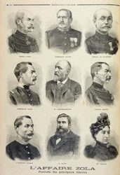 Zola-affæren: portretter av hovedvitnene, illustrasjon fra det illustrerte tillegget til Le Petit Journal, 27. februar 1898 (lito)