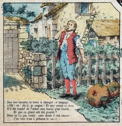 The acorn and the pumpkin. Fables by Jean de La Fontaine (1621-95).Imaging of Epinal from the end of the 19th century.