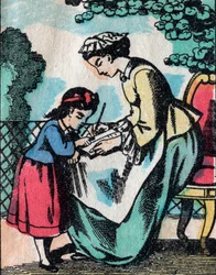 Aktivitetene for jenter fra gode familier: lesing - Epinalbilde - 1800-tallet (gravering)