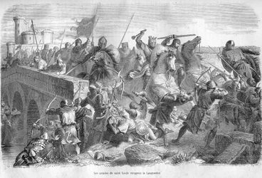 Armeene til Saint Louis raventer Languedoc på 1200-tallet - - Gravering i "Pavenes historie" (...) Dronningens konge og keiseres forbrytelser gjennom århundrene" av Maurice Lachatre
