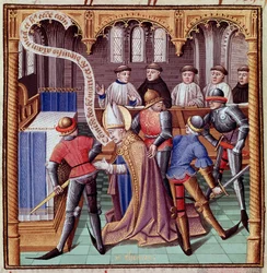 Drapet på Thomas Becket i 1170 (Drapet på den hellige Thomas av Canterbury). Miniatyr fra 