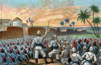 Erobringen av Abomey, tidligere hovedstad i Behanzin (Benin i dag) av den franske ekspedisjonsstyrken på oppdrag fra general Alfred Amedee Dodds (17. november