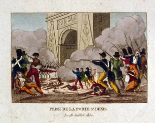 Erobringen av Porte de Saint-Denis i Paris under den franske revolusjonen i 1830 