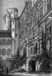 Slottet i Heidelberg i Tyskland, hjem til en av de mest kjente universelle i Europa på 1800-tallet. Gravering i den berømte journalen "" La jeunesse""
