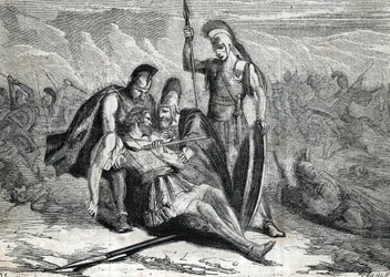 Epaminondas død (418-362 f.Kr.) - (gravering) 1864