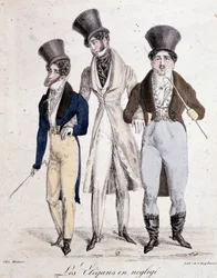 Det elegante i forsømmelse, tre hjem i dress - litografi