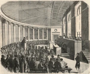 Det store amfiteateret under en konkurranse ved rettsskolen i Paris - Gravering i "Tableau-de-Paris" av Edmond Texier 1852