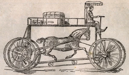 Hippocycle: oppfinnelse for "hestekonservering" som et transportmiddel etter ankomsten av biler og sykler. Gravering i "" Le Pelerin"" av 9. august