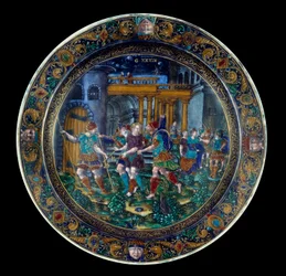 Fengslingen av Saint Joseph. Tallerken i emaljefarget produsert i Limoges på 1500-tallet. Paris, Louvre-museet