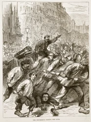 Opprørerne som beslagla våpnene, mars 1871, illustrasjon fra Cassells historie om krigen mellom Frankrike og Tyskland, 1870-1871