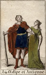 Kongen av Theben Oedipus med datteren Antigone Fra "Mythologie de la jeunesse" av Pierre Blanchard 1803.