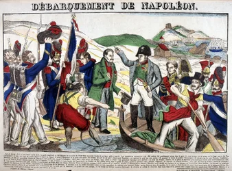 Landingen i Juan-bukten: Napoleon I returnerte til Frankrike 1. mars 1815 etter eksilperioden på øya Elba. Bilde av Epinal