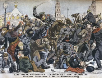 Den liberale bevegelsen i Russland, voldelige slagsmål i St. Petersburg, illustrasjon fra Le Petit Journal: Supplement illustre, 25. desember 1904