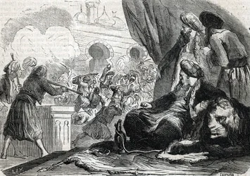 «Massakren på janitsjarenes hær i 1826 ved sultan Mahmud II, Konstantinopel», 1864