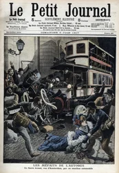 Bussens feilgrep: en fiakre knust av en buss i Paris-gaten i Amsterdam "Le Petit journal", juni 1907 (gravering)