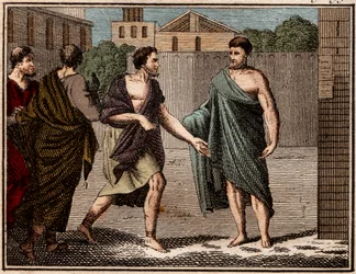 Utstøtingen til Aristides den rettferdige (ca 530-c468 f.Kr.), eldgammel gresk (atensk) soldat og statsmann.