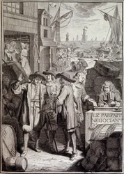 Den perfekte forhandlingen (avslutningen av en marsj mot en havn på 1700-tallet) - frontispiece av et verk av Jacques Savary
