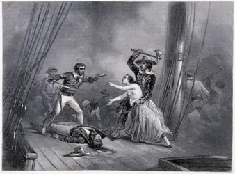 Piraten Morgan bortfører den vakre spanjolen - i «General History of the Navy» av brødrene E. og V. Penaud