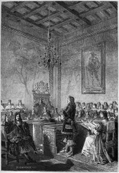 Rettssaken mot Lord William Russell (1639-1683) - gravering fra "The History of England, from the earlyste times" av Francois Guizot 1877