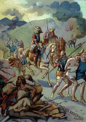Théoderick, eldste sønn av Clovis, i Arvernes (Auvergne) (532-533). Kromolitografi av serien "" Patriotisk utdanning gjennom bilde"".
