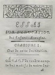 Tittelside for det første kapittelet av Essai sur leducation des aveugles av Valentin Hauy (1745-1822) utgitt i 1786